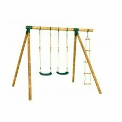 Grosses soldes ⭐ CHALET & JARDIN Portique En Bois CHEYENNE - 2 Balançoires + 1 échelle 🔥