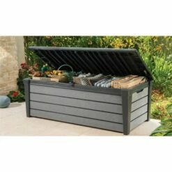Meilleur prix 😉 Chalet & Jardin Coffre-Banc De Jardin BROSSIUM - 455L - 145 X 70 X 60 Cm - Gris ⌛
