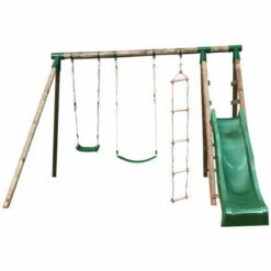 Tout neuf 🧨 Chalet & Jardin Portique & Toboggan De Jardin En Bois Navajos 330 X 260 X 230 Cm - Tissu Protection Rouge 🔔