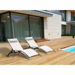 Meilleure affaire 🛒 Chalet & Jardin Lot De 2 Bains De Soleil Monaco En Aluminium - Ecru 🎁 -BOUTIQUE EN LIGNE CHALLENGER 53697892 3
