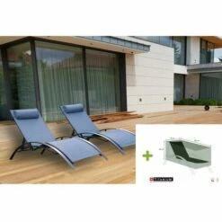 Meilleure vente 😀 CHALET & JARDIN Lot De 2 Bains De Soleil MONACO - Bleu Lavande (transat) + 1 Bâche De Protection TITANIUM 🌟