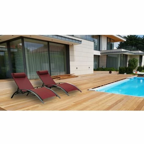 Bon marché ⌛ CHALET & JARDIN Bains De Soleil Monaco Rouge Bourgogne (lot De 2) ❤️ 2 Bon marché ⌛ CHALET & JARDIN Bains De Soleil Monaco Rouge Bourgogne (lot De 2) ❤️ – Image 2