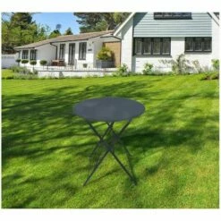 Meilleure vente 🔥 CHALET & JARDIN Table De Jardin Pliante Ronde Bistrot - Gris 😀 -BOUTIQUE EN LIGNE CHALLENGER 54671699 3