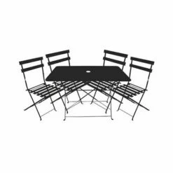 Vente flash ❤️ Chalet & Jardin Ensemble Repas Bistrot Dépliant Métal - Table + 4 Chaises - Noir 🌟