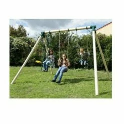 De gros 🔥 CHALET & JARDIN Portique En Cèdre DOUCEUR - 2 Balançoires + 1 Vis-à-vis 🛒